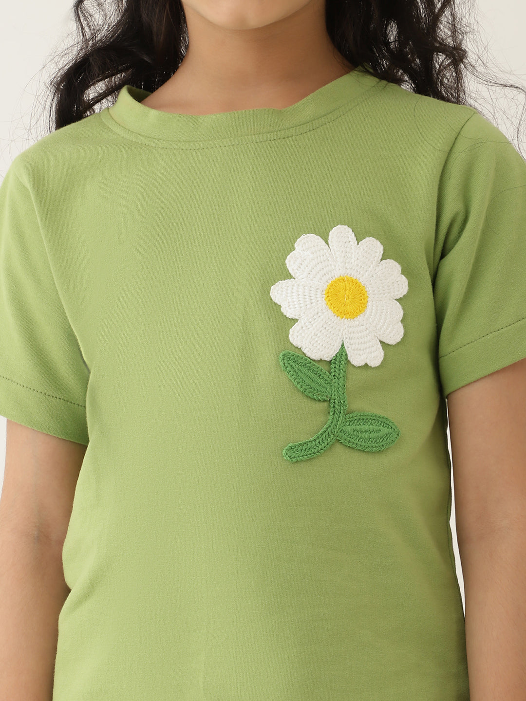 Pure Cotton Knit Flower Patch T-Shirt
