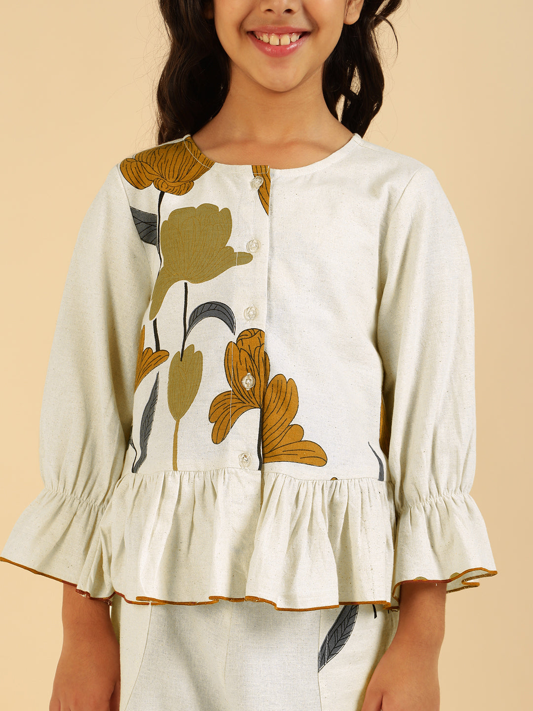 Self Printed Peplum Shirt With Pant Girls Co-Ord Set