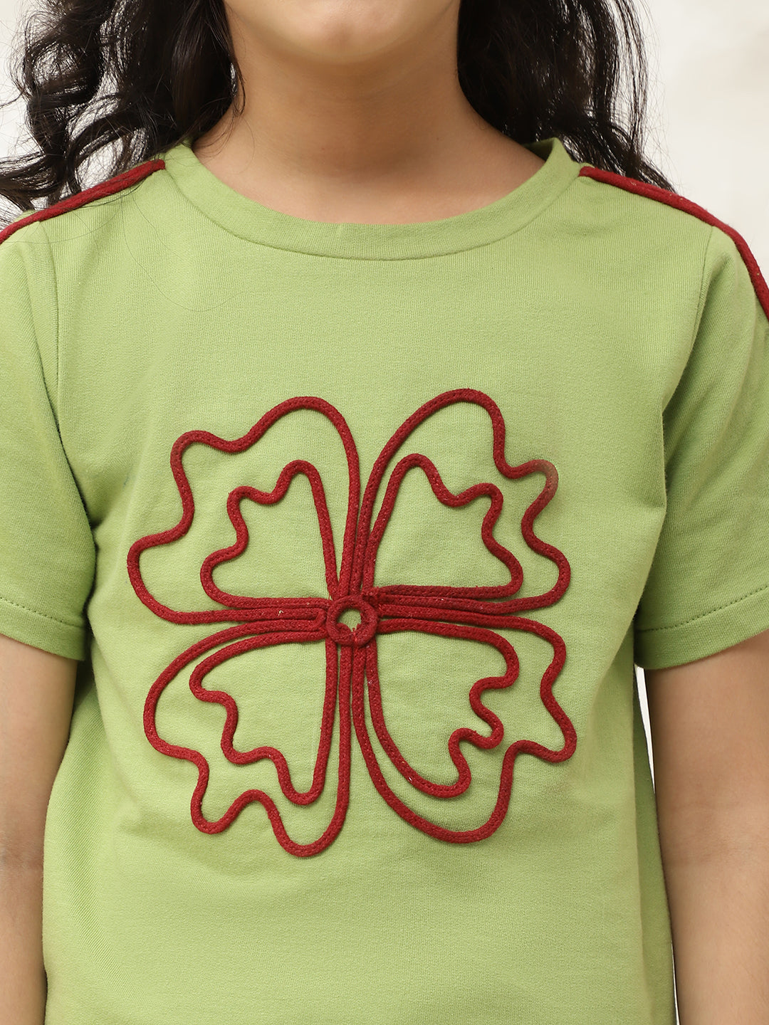 Green Pure Cotton Knit T-Shirt & Pants Co-Ord Set