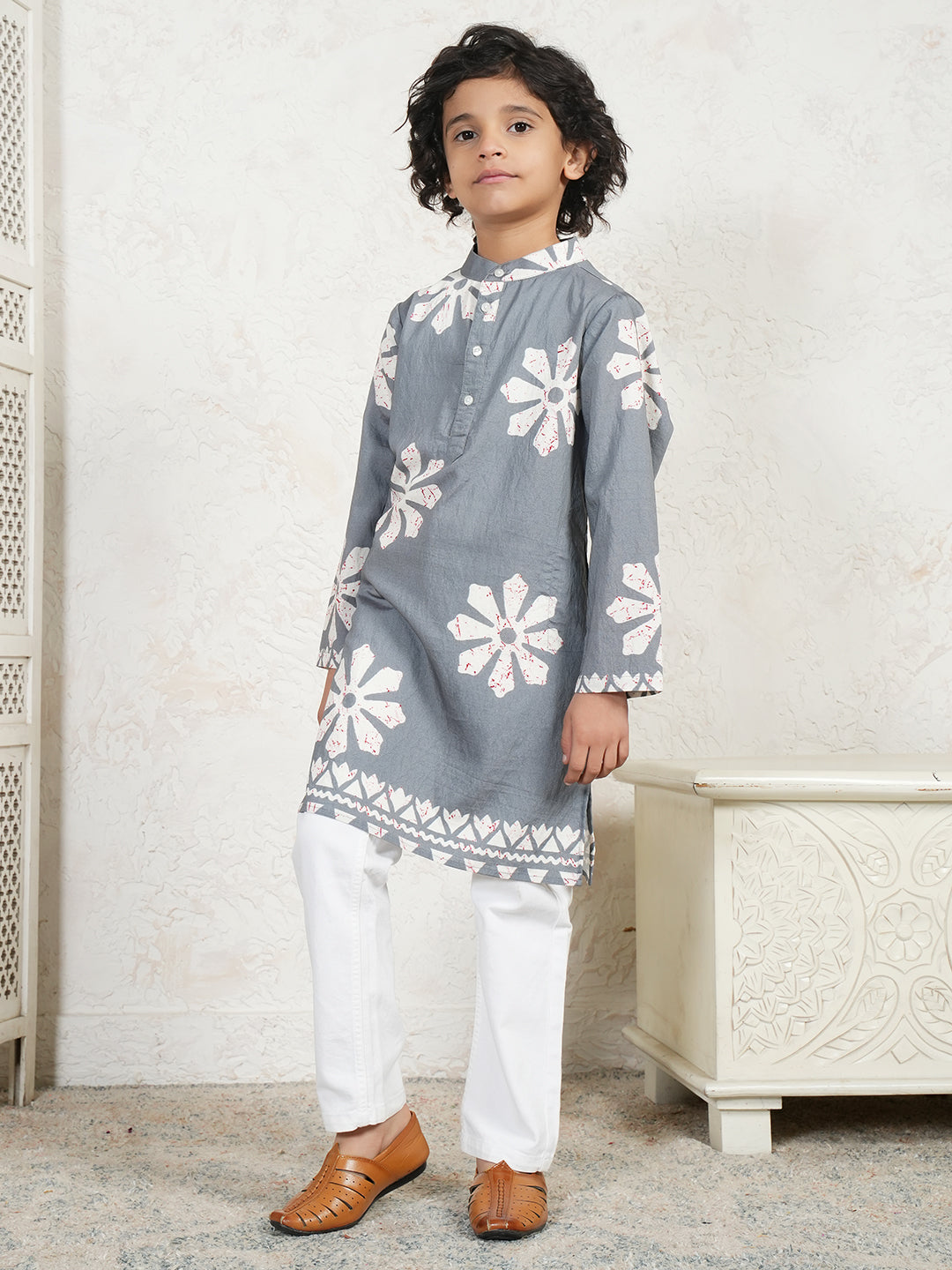 Floral Motif Boys Kurta