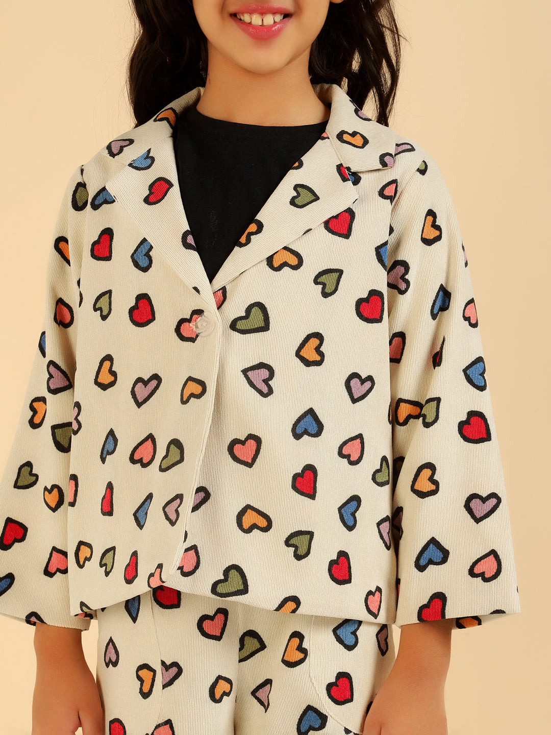 Notch Collar Blazer With Pant Girl Co-Ord Set