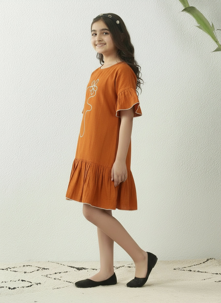 GIRLS RAGLAN SLEEVE FRILL DRESS