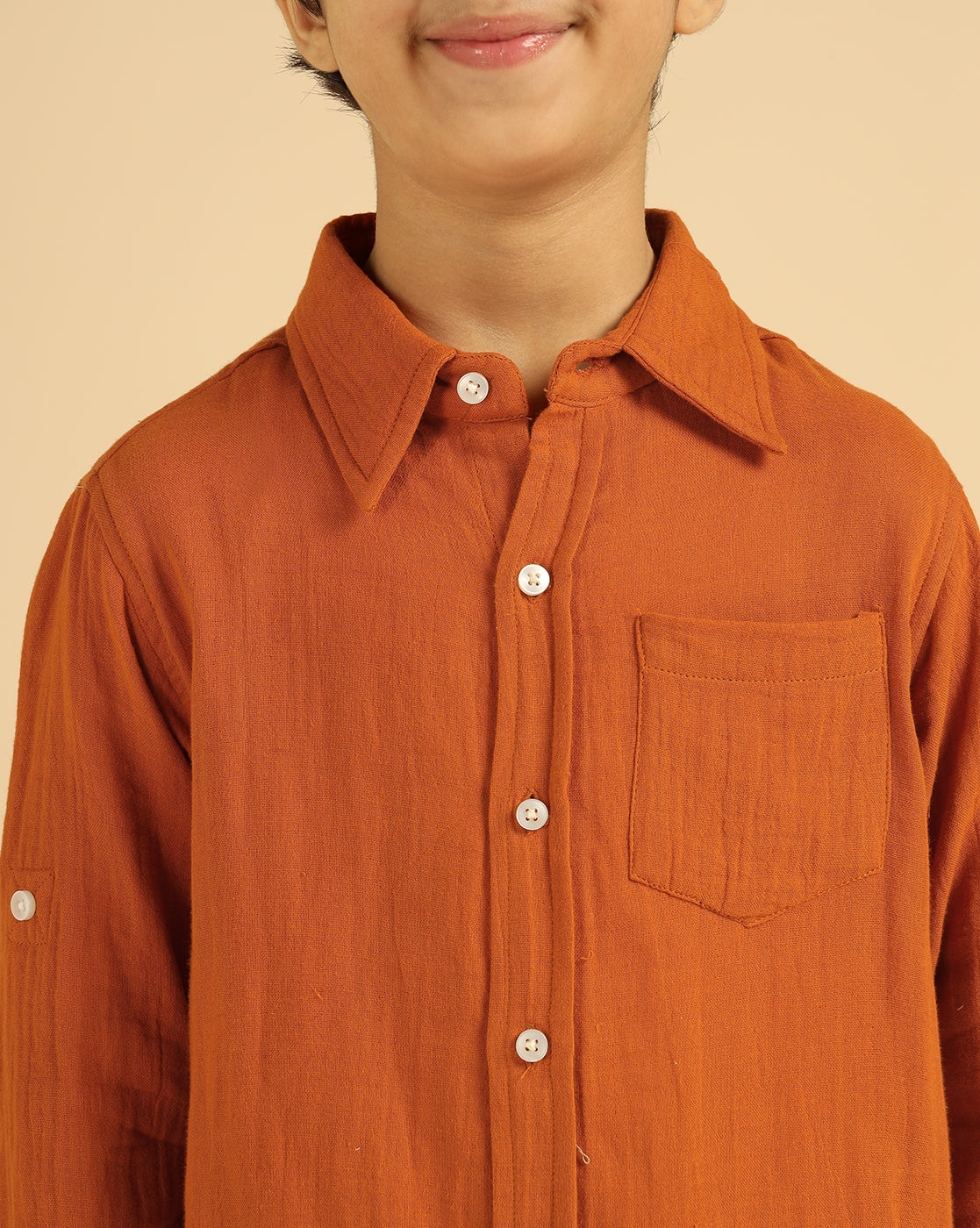 Pure Cotton Tan Brown Solid Boys Shirt