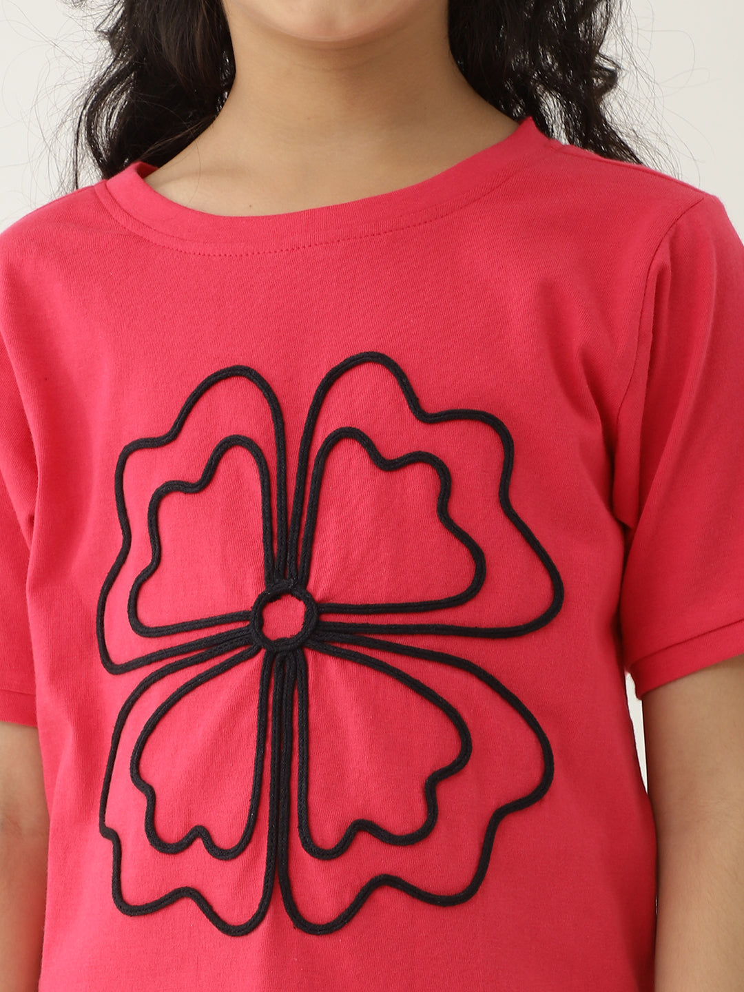 Pure Cotton Knit Flower Embroidered T-Shirt