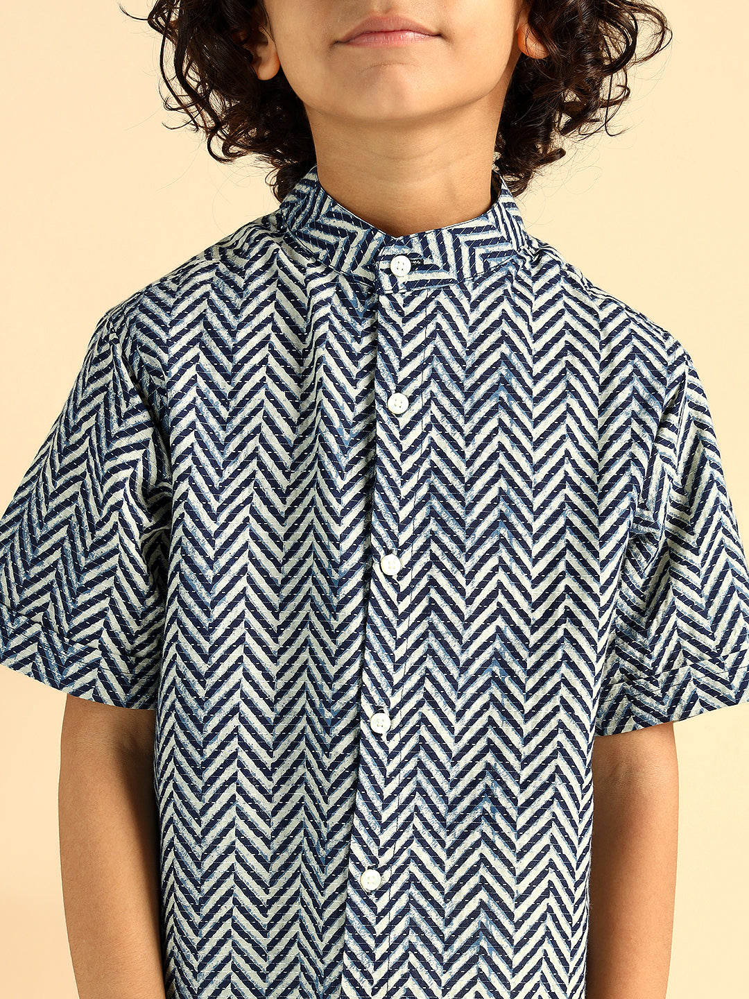 Blue Zig-Zag Pure Cotton Casual Boys Shirt