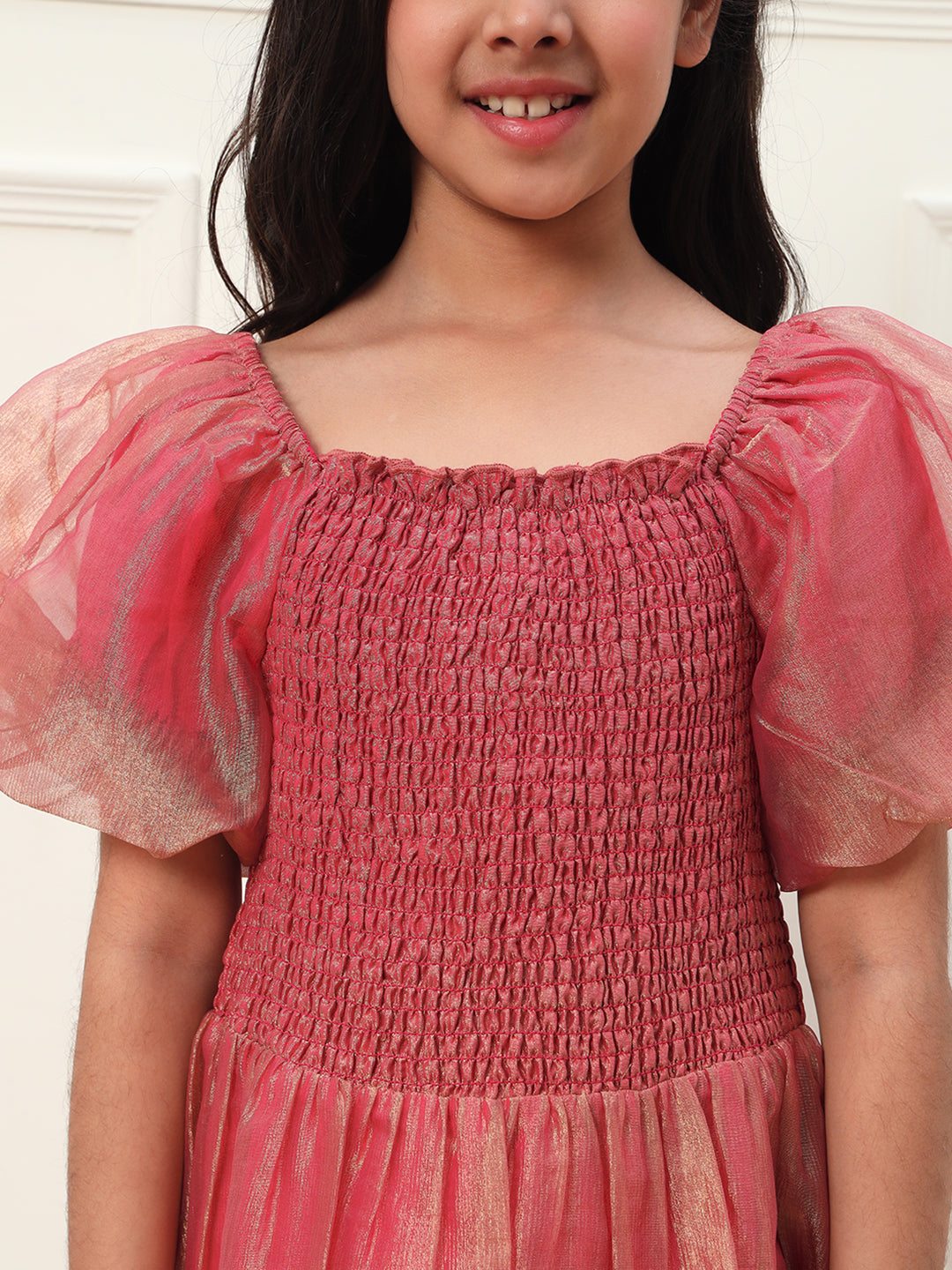 Balloon Sleeves Smocking Dress