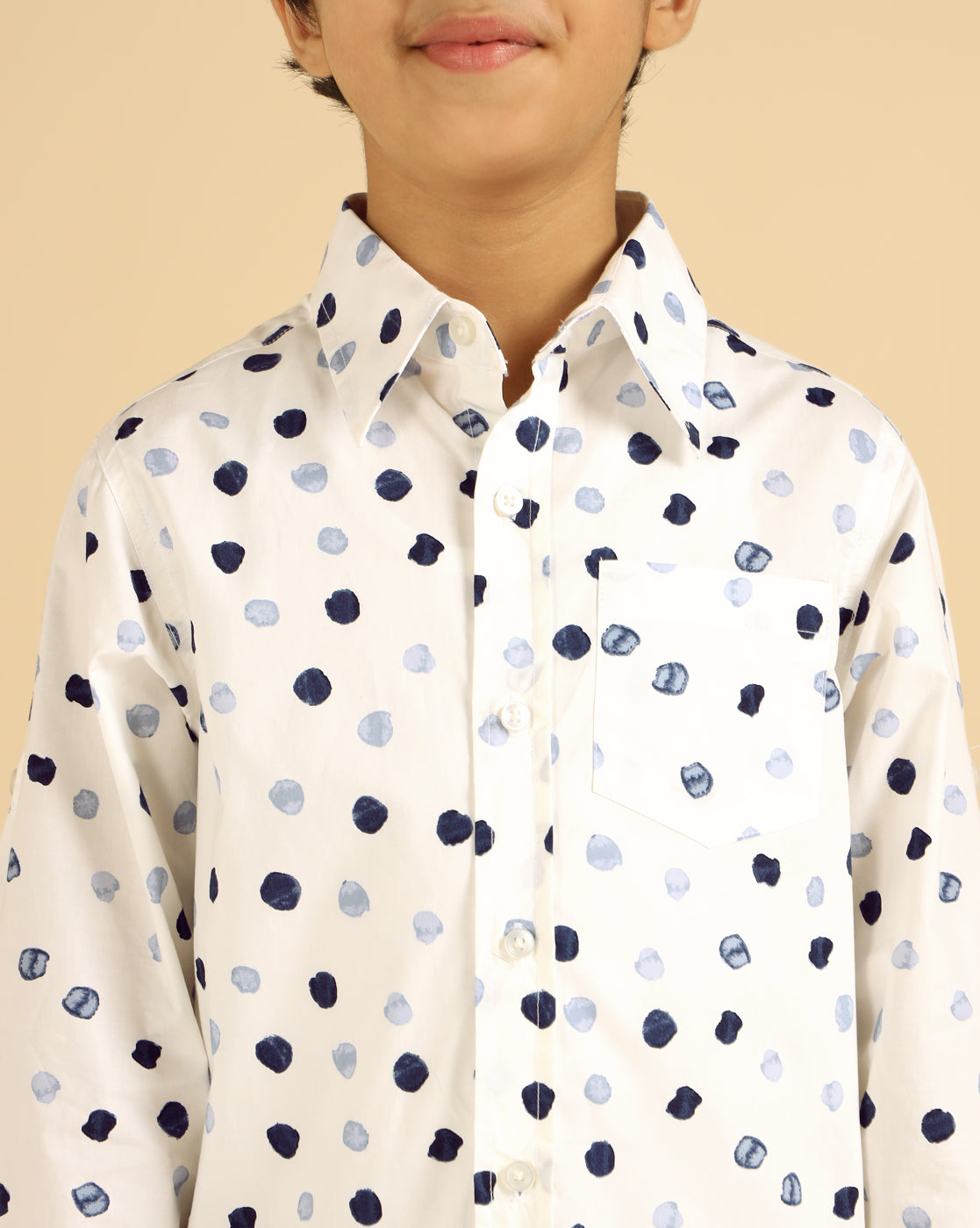 Pure Cotton White Polka Boys Shirt