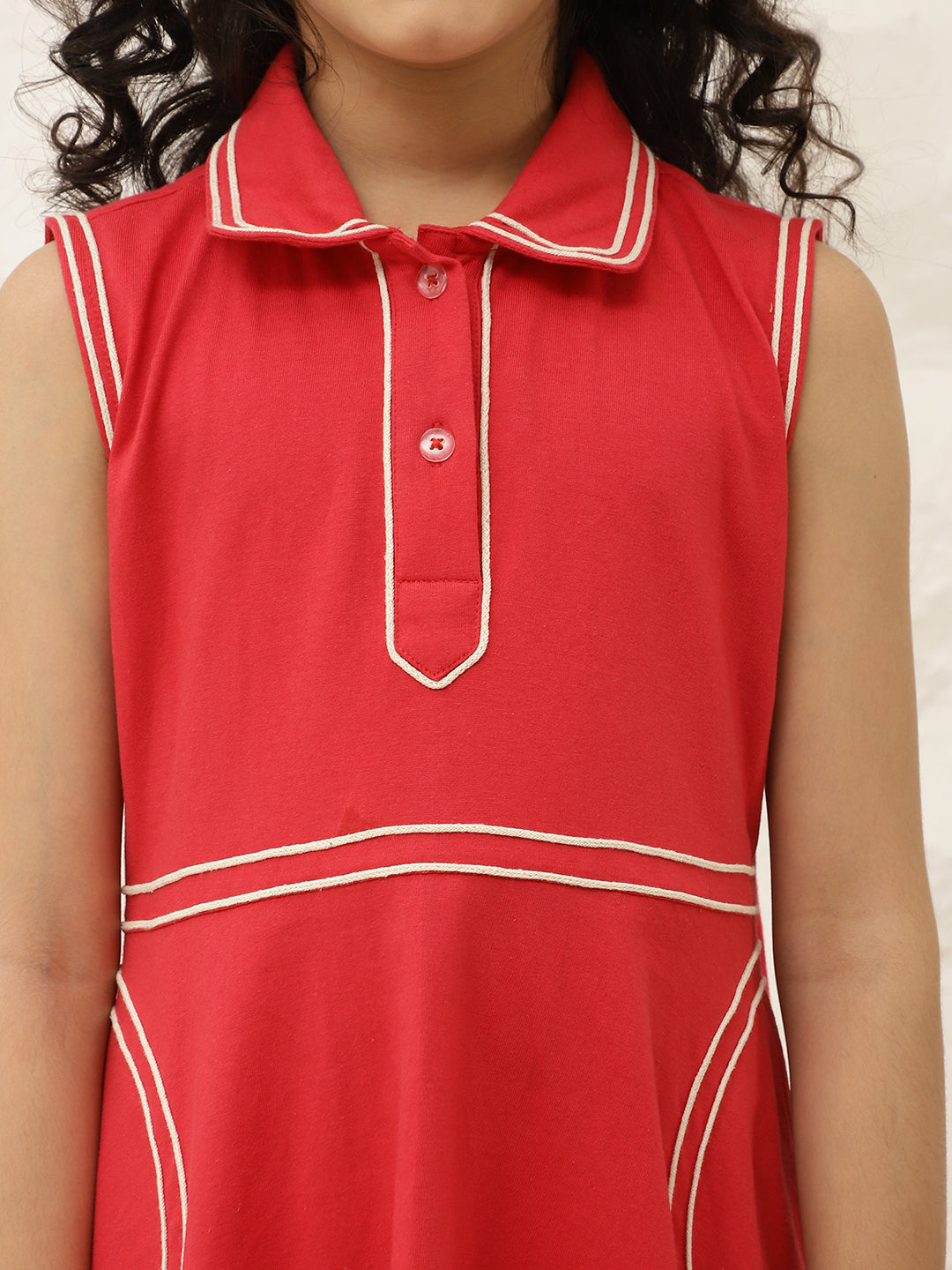 Red Pure Cotton Knit Knee Length Dress