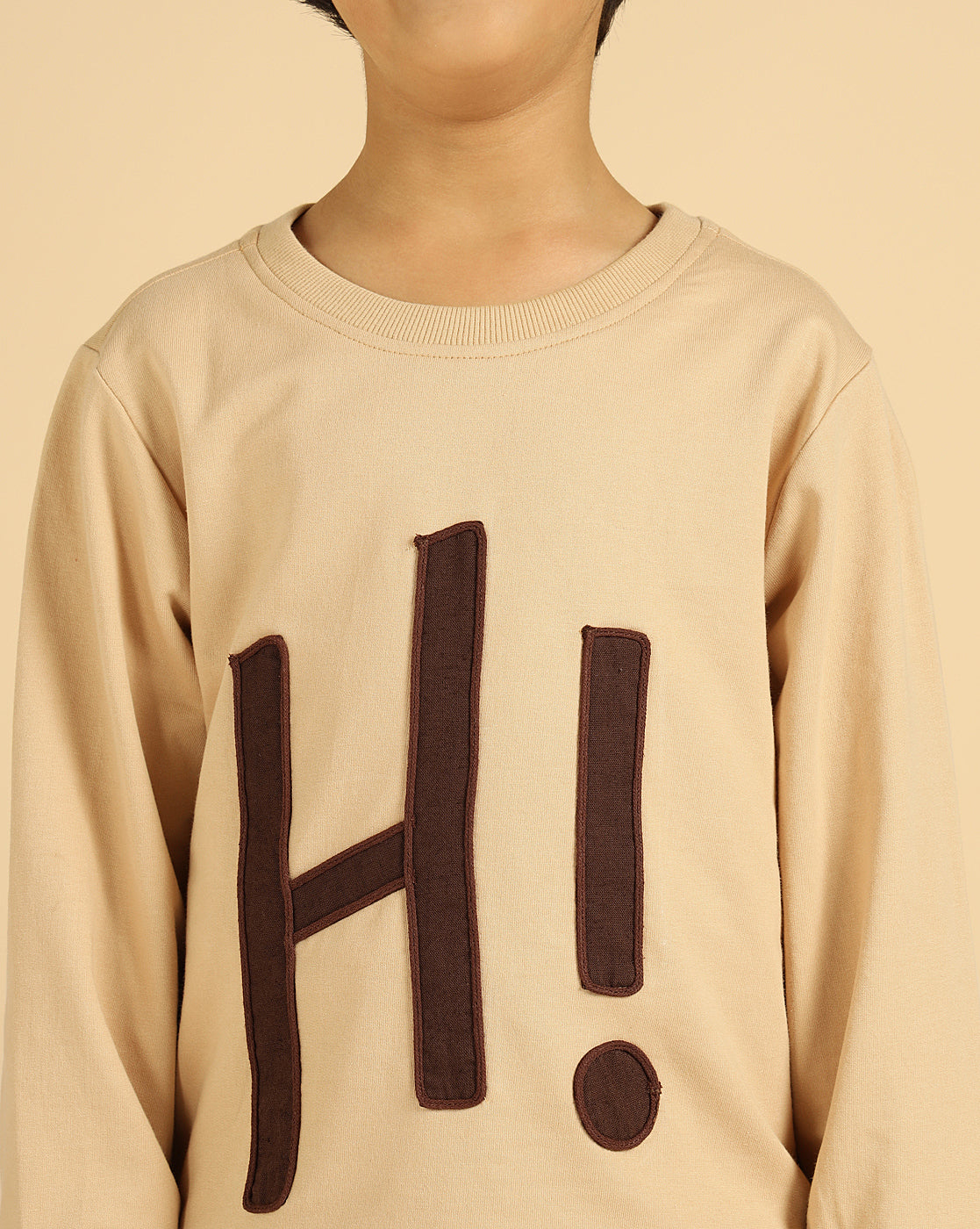 Pure Cotton Beige Patch Work Boys Co-Ord Set