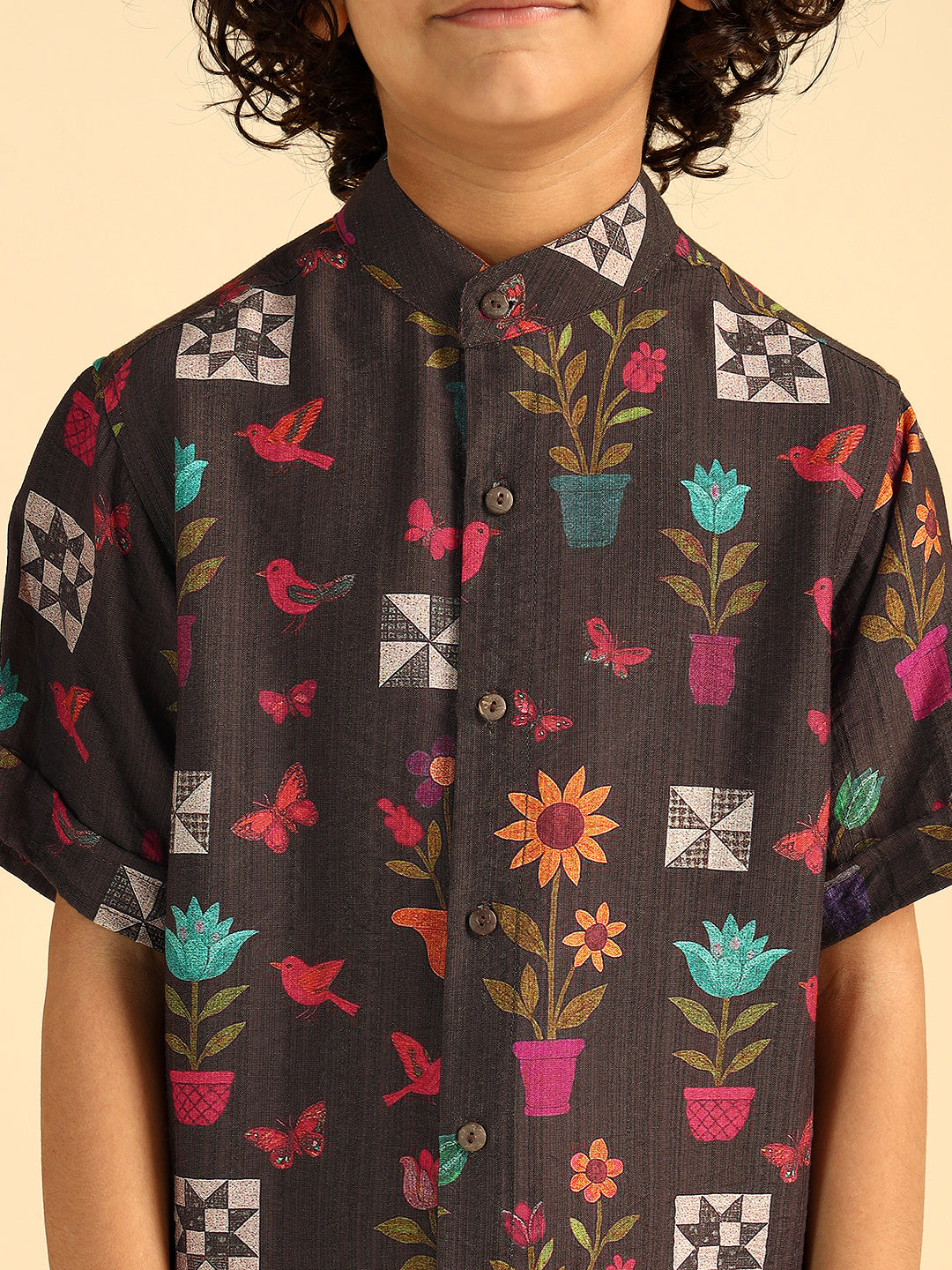 Multi Color Floral Printed Half Sleeves Boys Casual Shirt