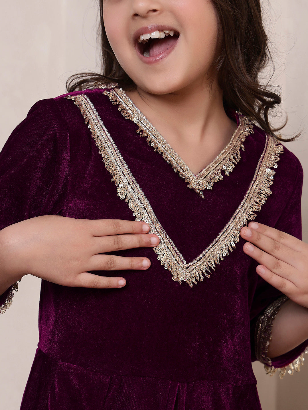 Wine Velvet Kurta Set