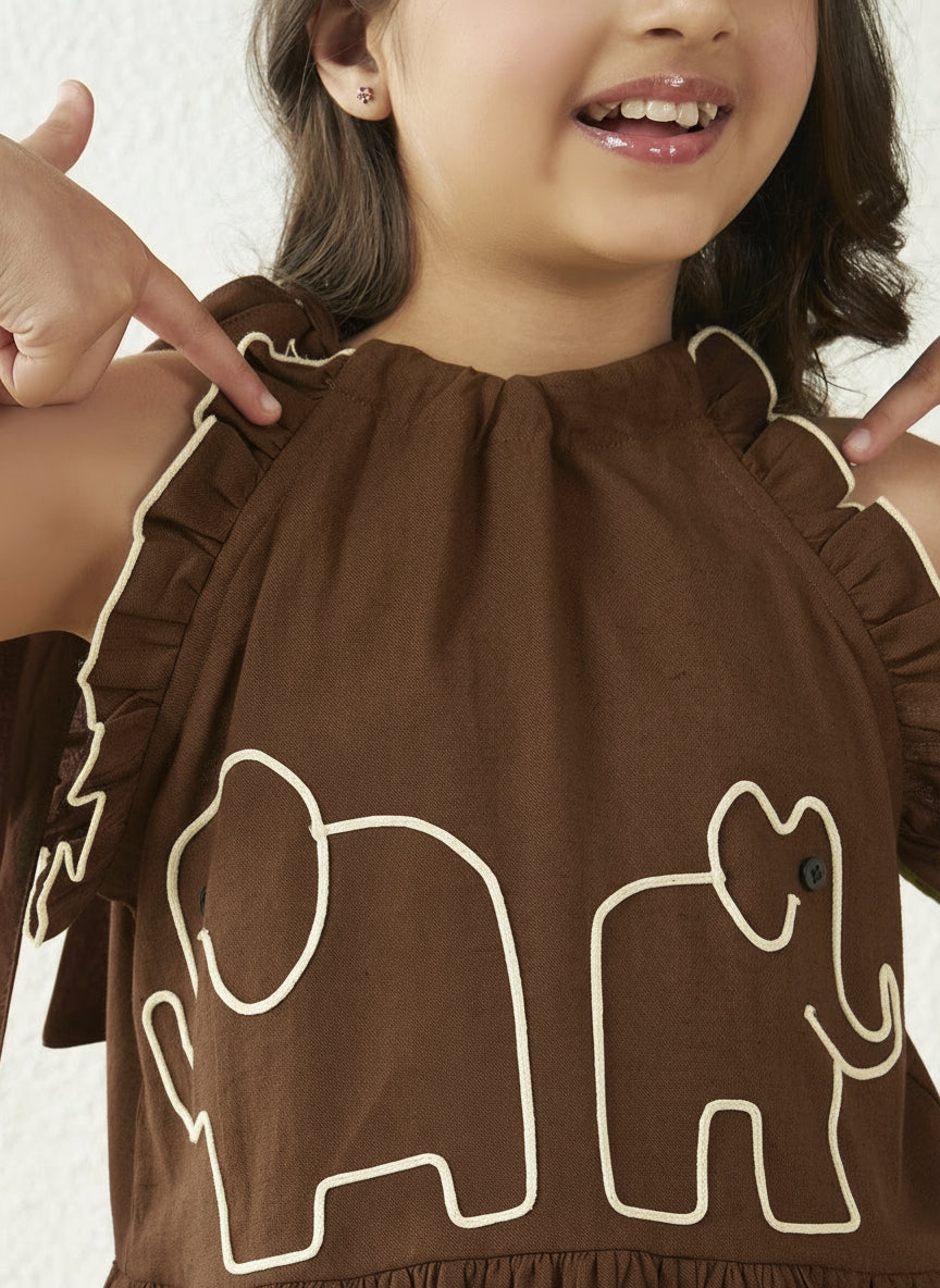 Dark Brown Cotton Flex Halter Neck Top & Shorts
