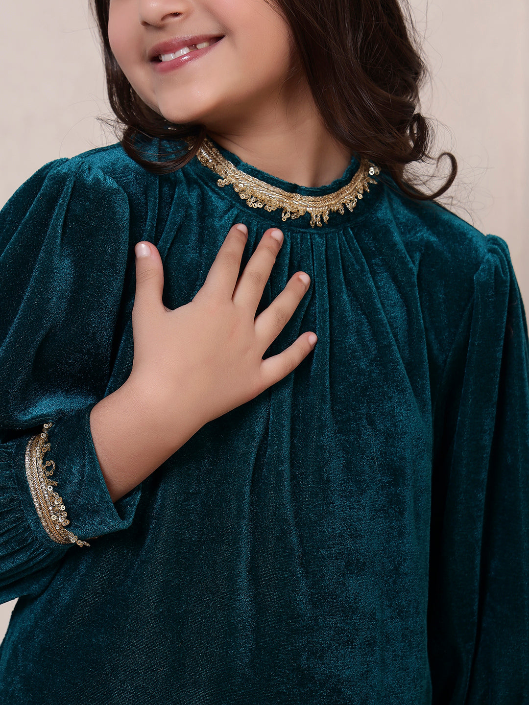 Velvet Band Collar Neck Style Kurta Set