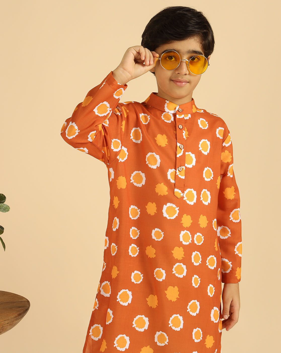 Tan Brown Printed Boys Kurta