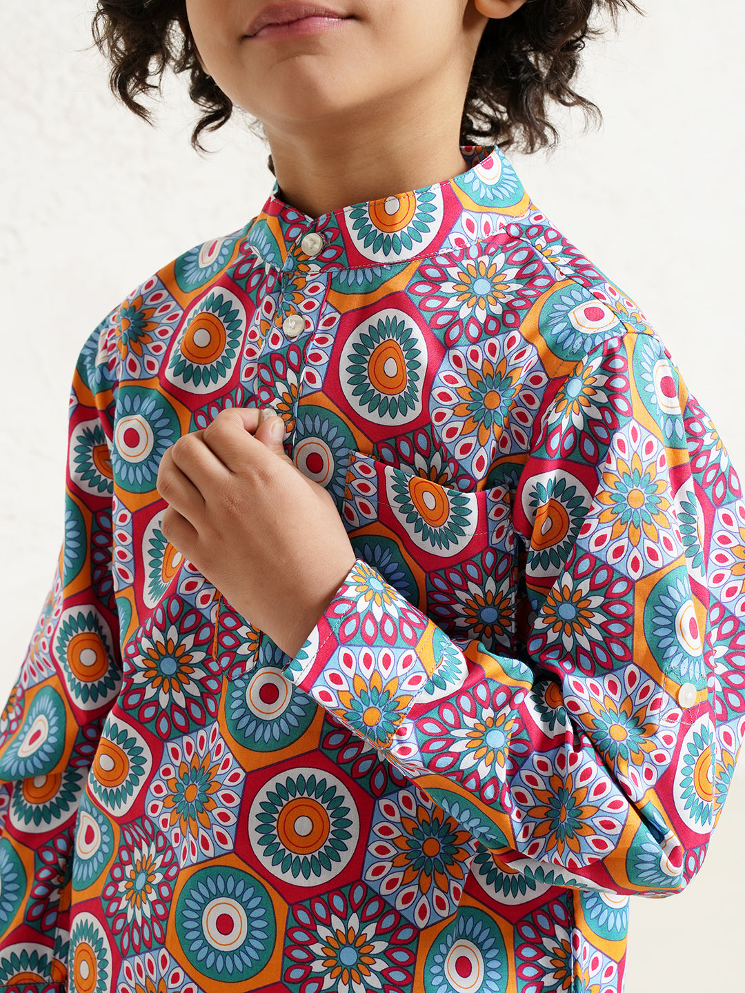 Multi Color Geometric Print Boys Kurta
