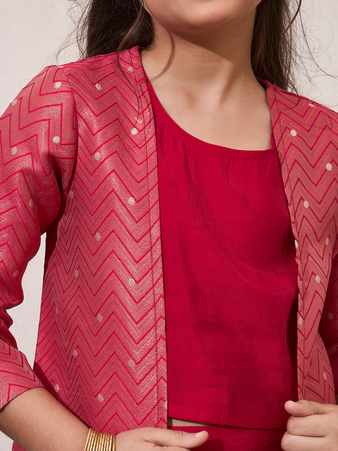 Zig-Zag Print Shrug With Top & Palazzo