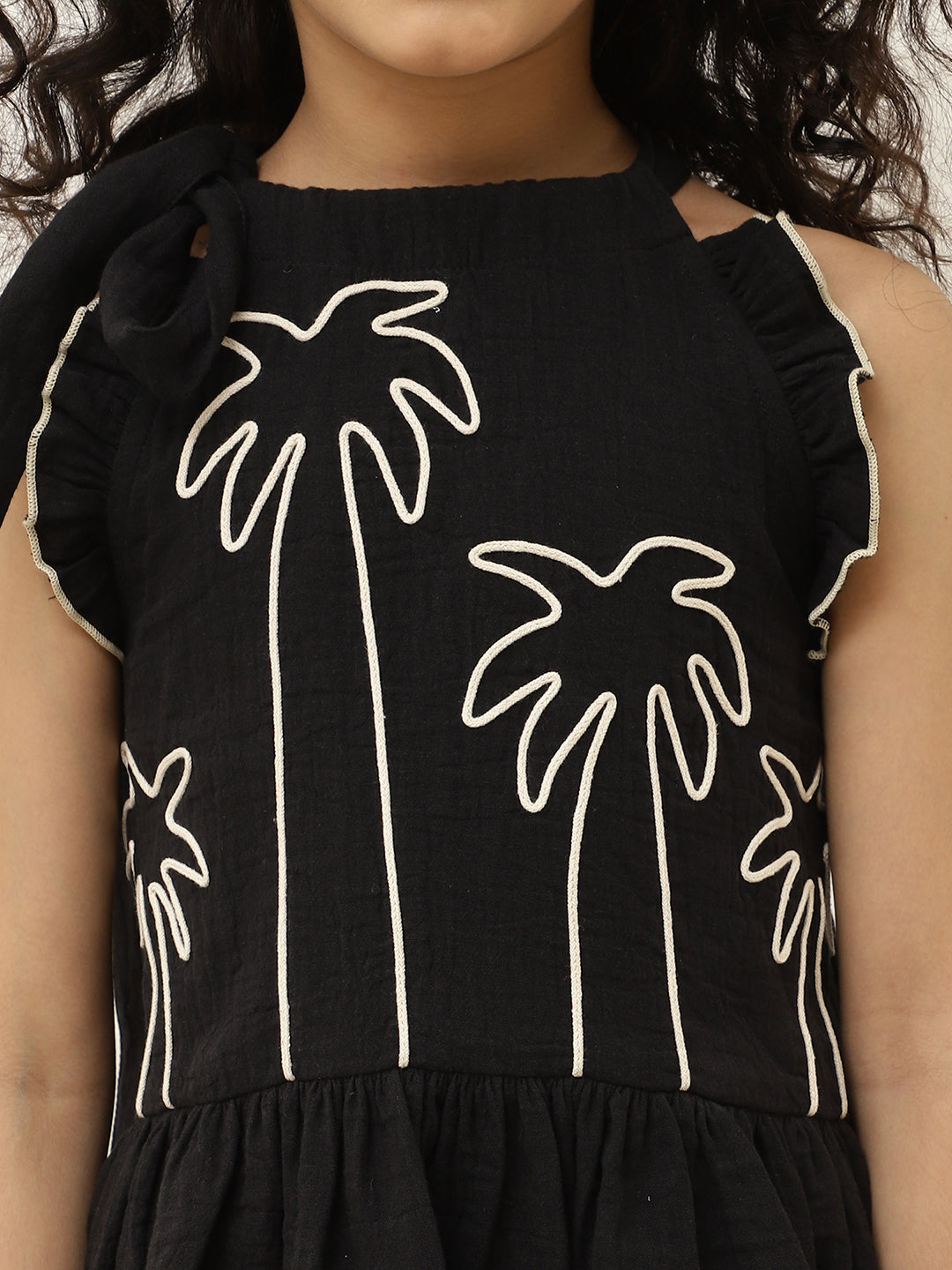 Black Pure Cotton Halter Neck Peplum Top & Shorts