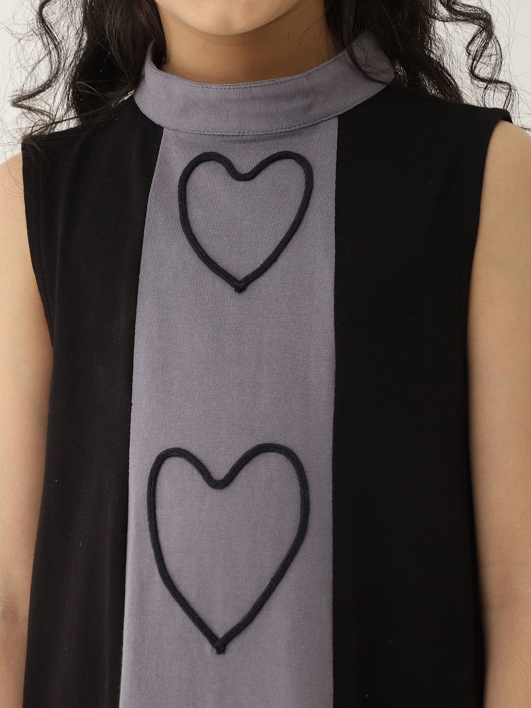 Grey & Black Pure Cotton Knit A-Line Dress