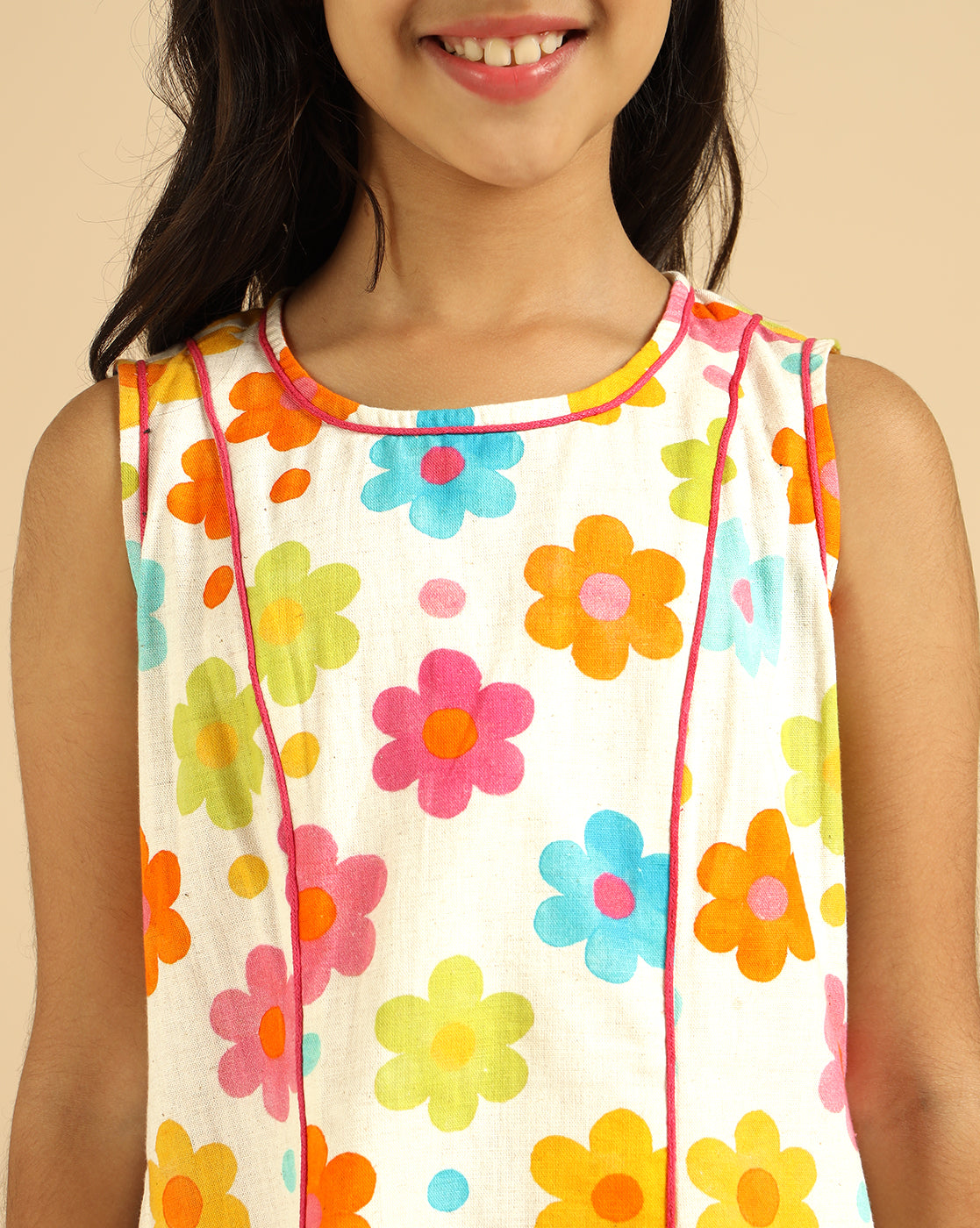 Multi Colour Floral Panel Girls Dress