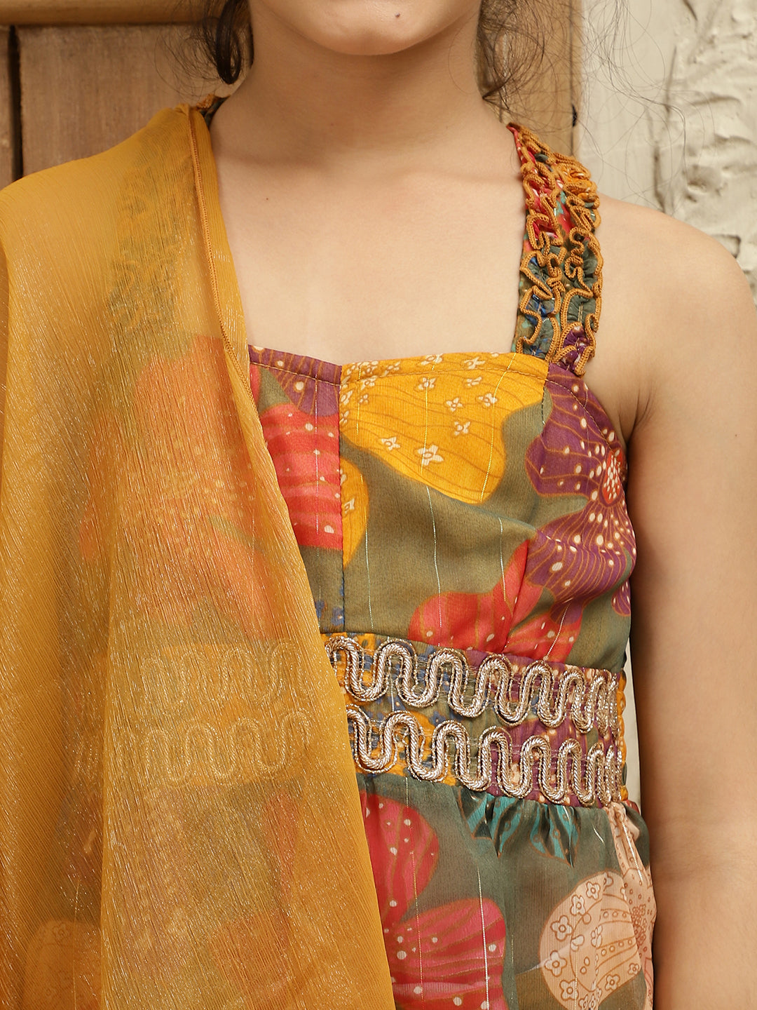 3 Piece Multicolor Peplum Fusion Co-Ord Set