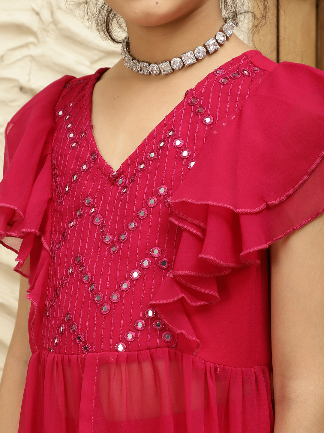 Long Slit Pure Georgette Top With Sharara