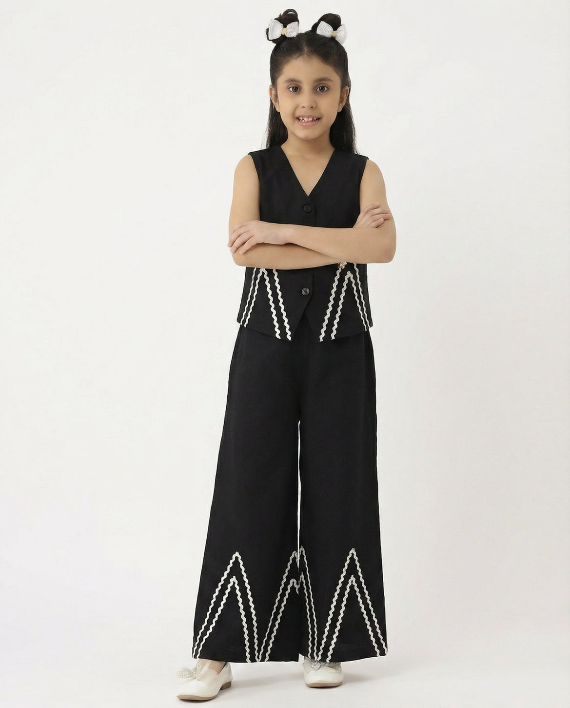 Black Viscose Lycra Waist Coat With Palazzo Pant Girl Co-ord Set