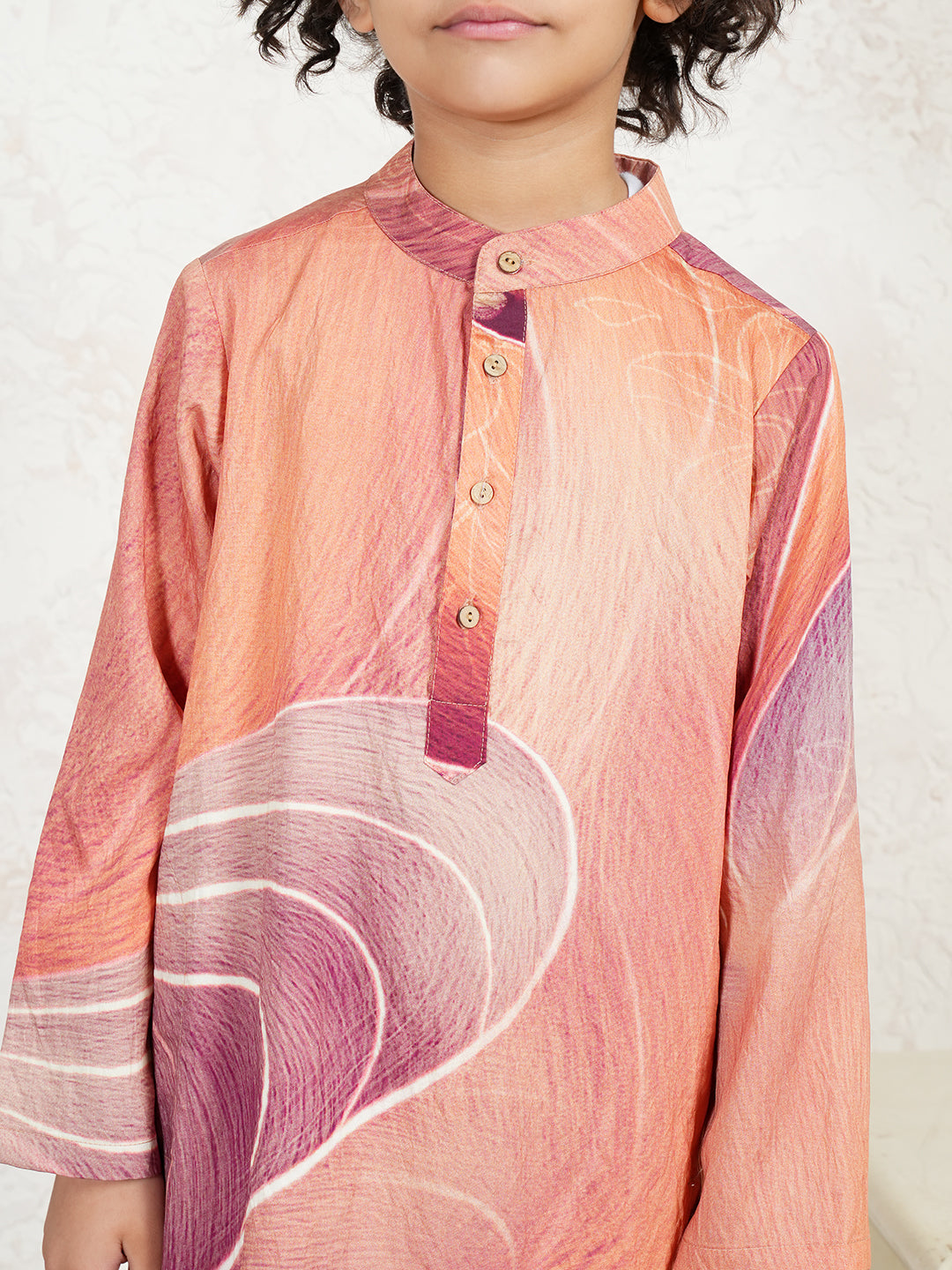 Abstract Print Peach Kurta For Boys