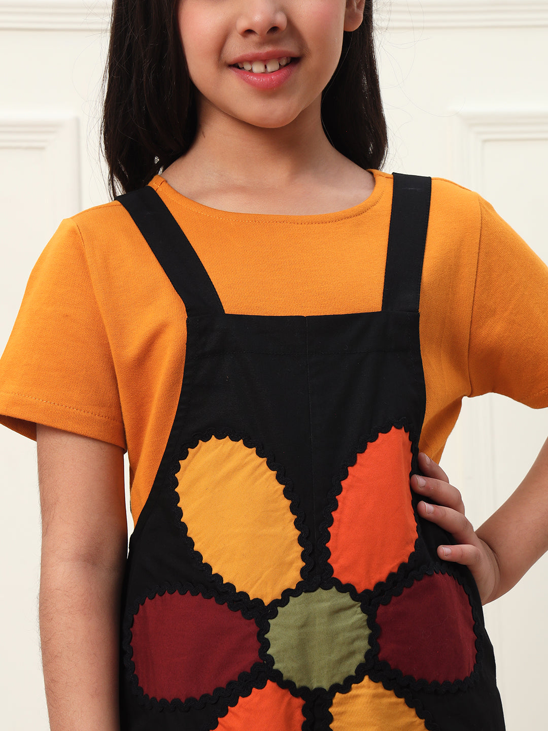 Multicolor Big Flower Patch Girls' Jumpsuit (T-shirt not included)