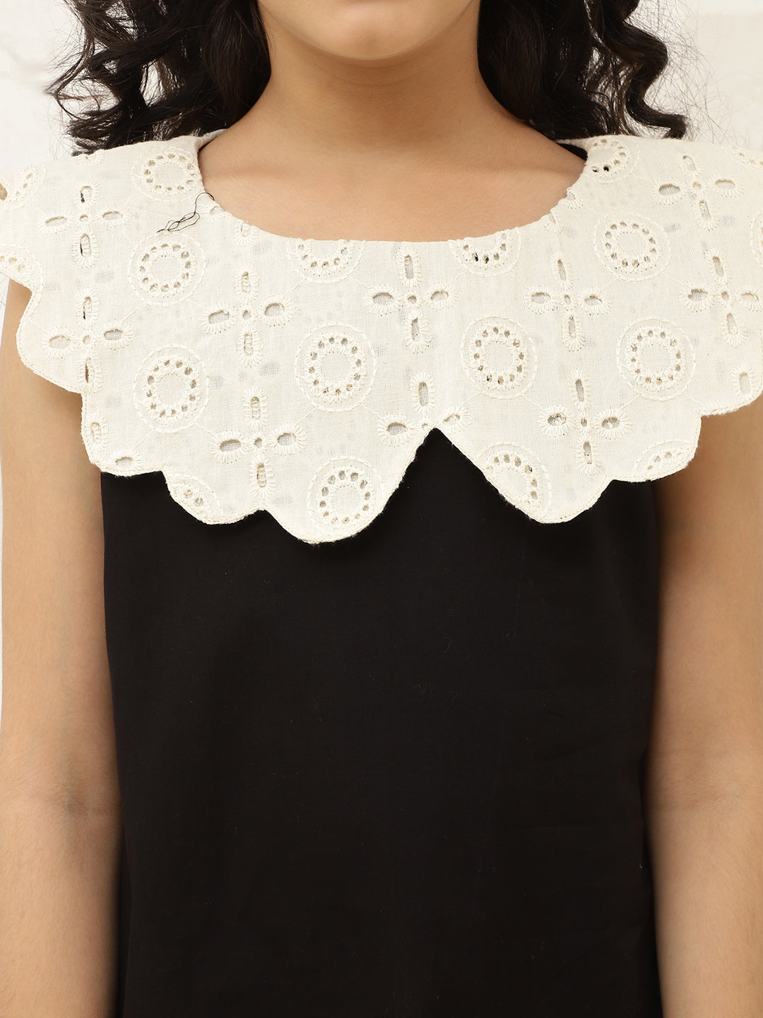Scalloped Collar A-Line Pure Cotton Dress