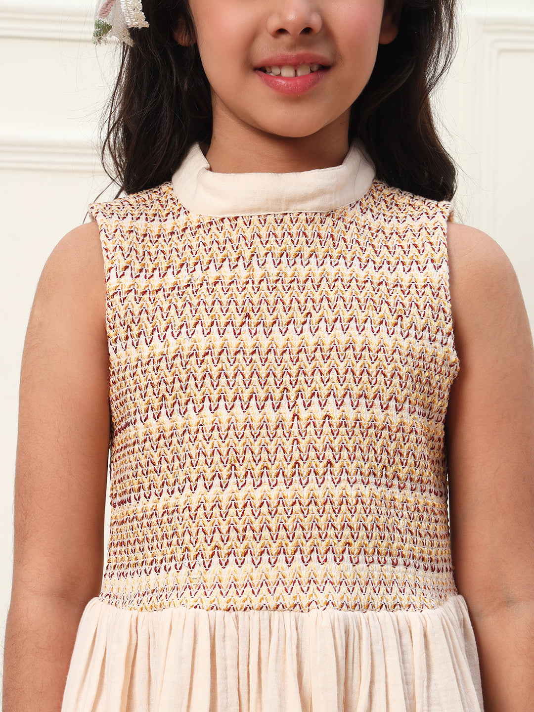 Knee Length Colorful Smocking Dress