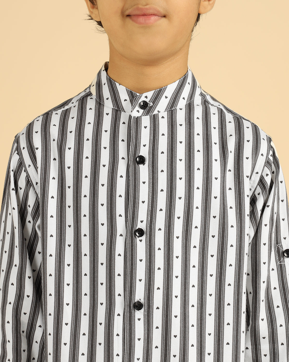Black Striped Heart Printed Boys Shirt