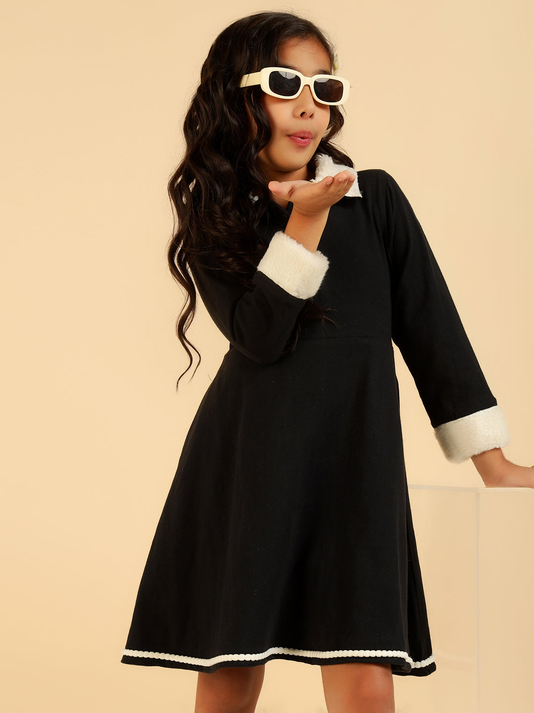 Pure Cotton Full Sleeves Polo Collar Dress