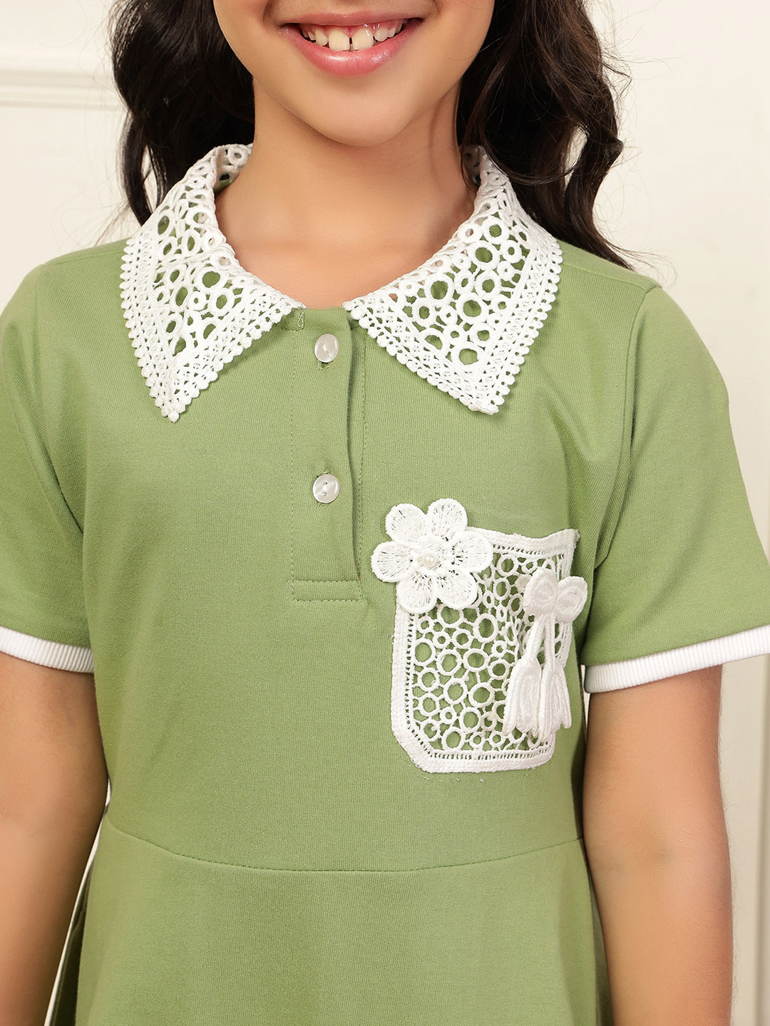Polo Collar Green T-Shirt Dress