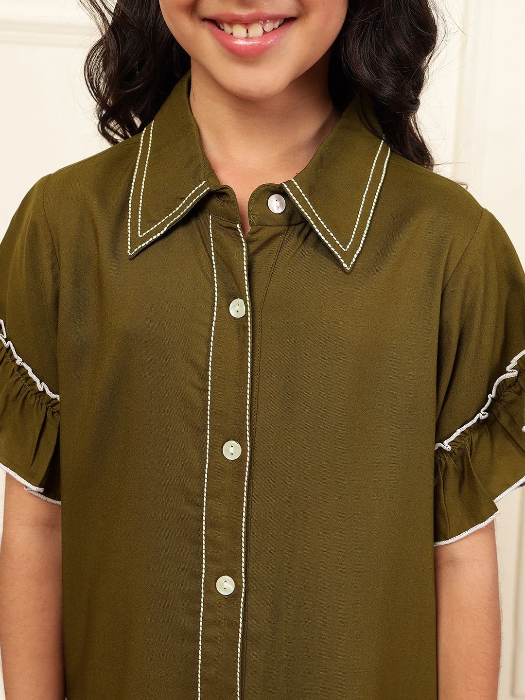 Thread Detailing Tiered Shirt Dress