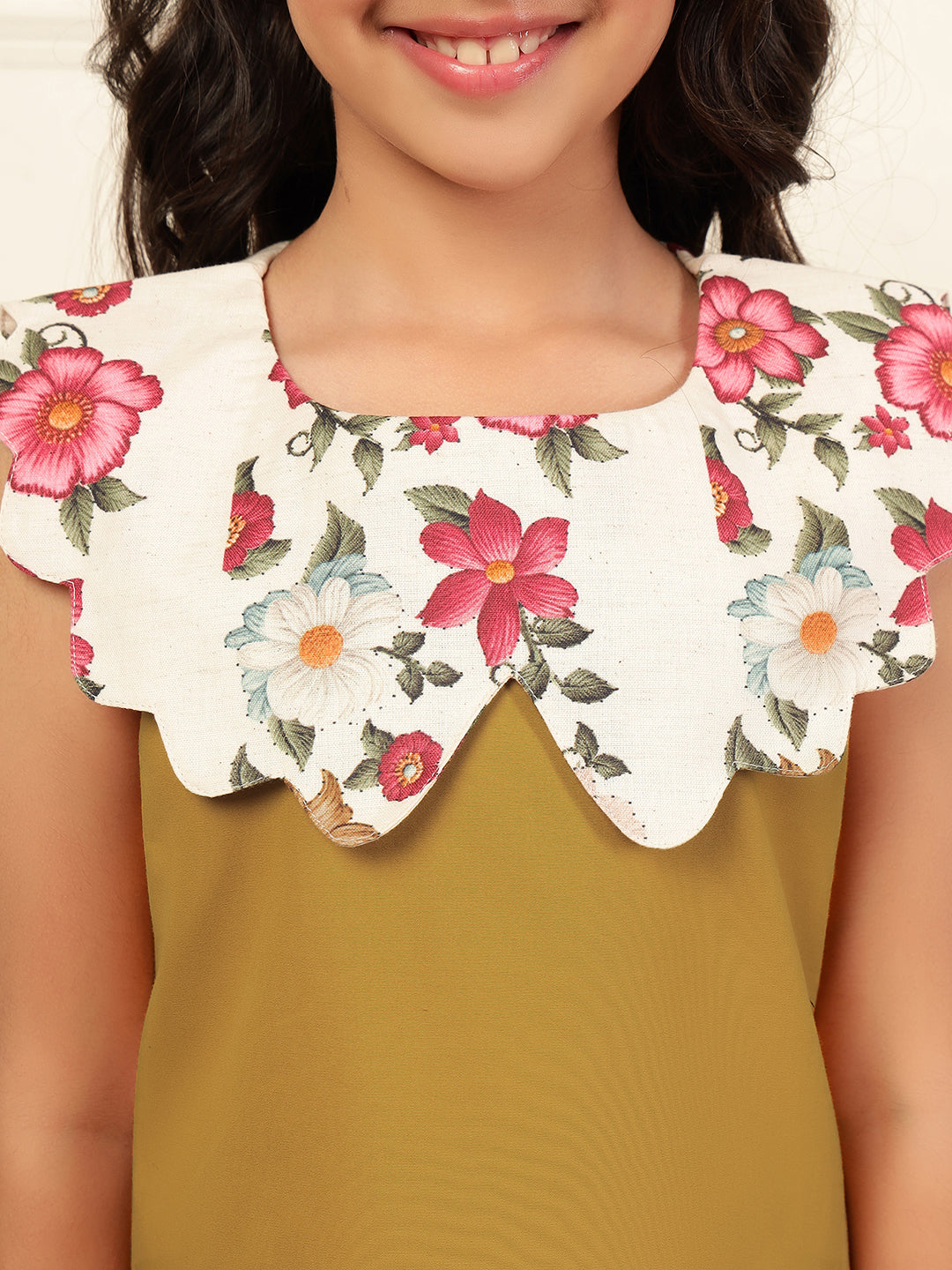 Scalloped Collar A-Line Mustard Yellow Dress