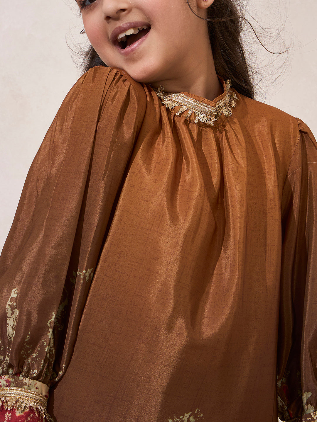 Tie-Dye Mustard Gathered Neck Kurta With Pant