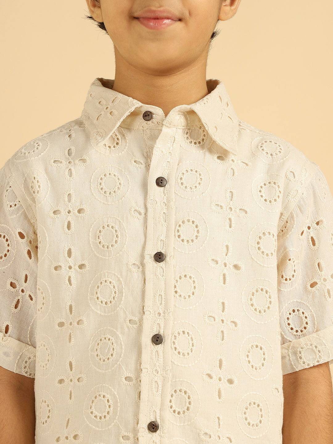 Casual Pure Schiffli Embroidered Shirt For Boys