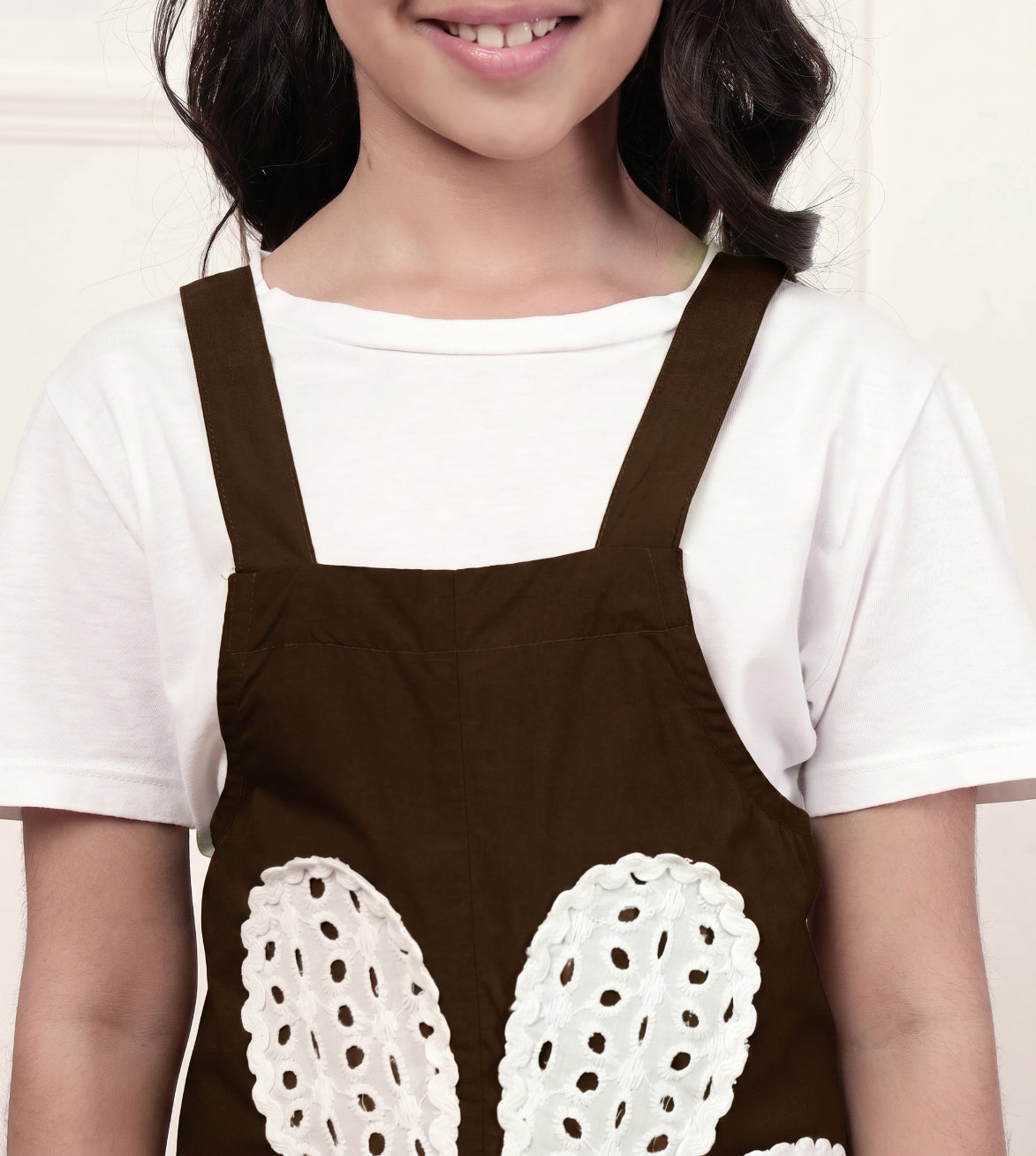 Brown Big Flower Patch Girls' Jumpsuit (T-shirt not included)