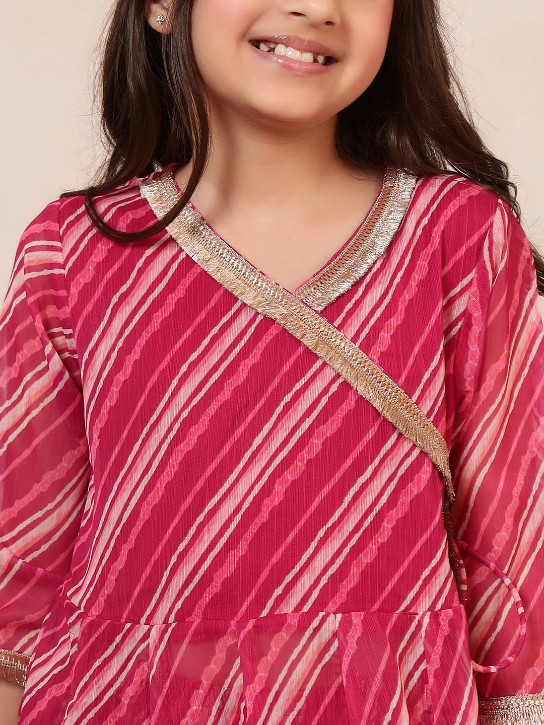 Leheriya Angrakha Style Kurta With Pants Set