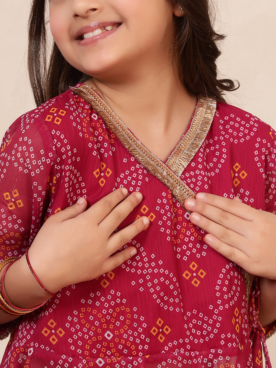 Bandhani Angrakha Style Kurta With Pants Set