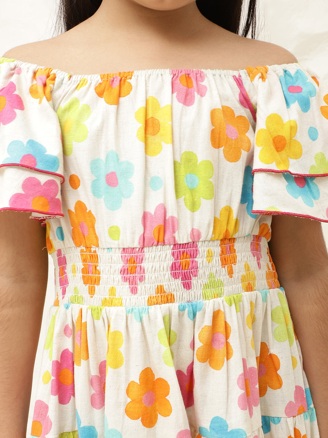 Pure Cotton Multicolor Floral Print Tiered Dress