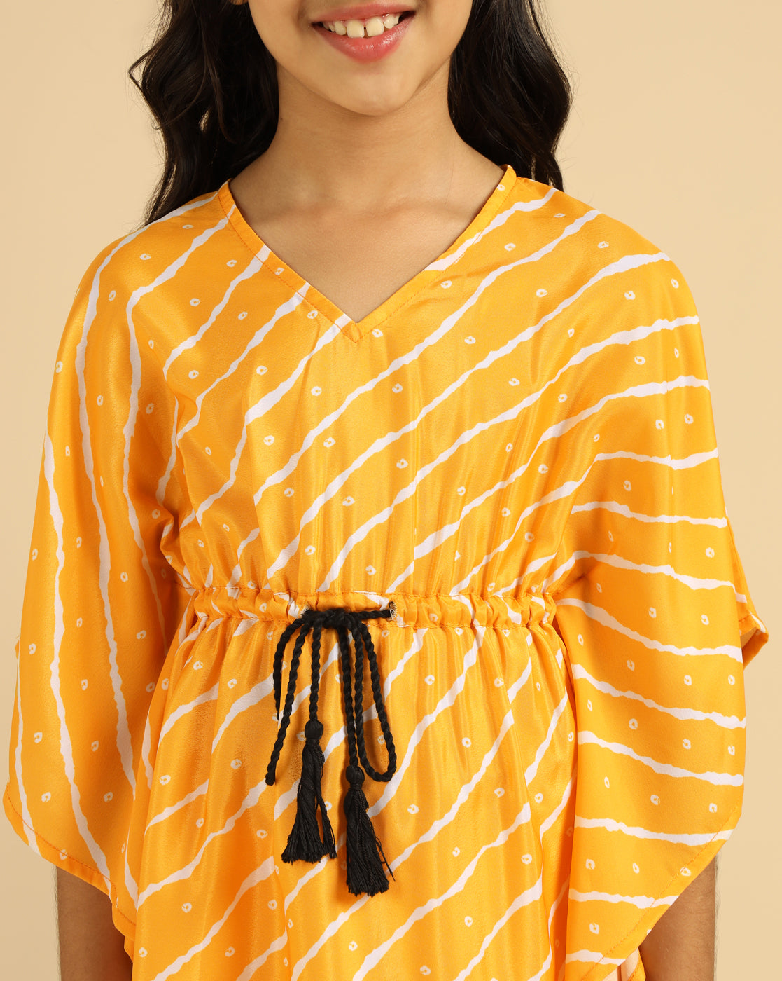 Yellow Striped Kaftan With Sharara Indo Western Girls Co-Ord Set