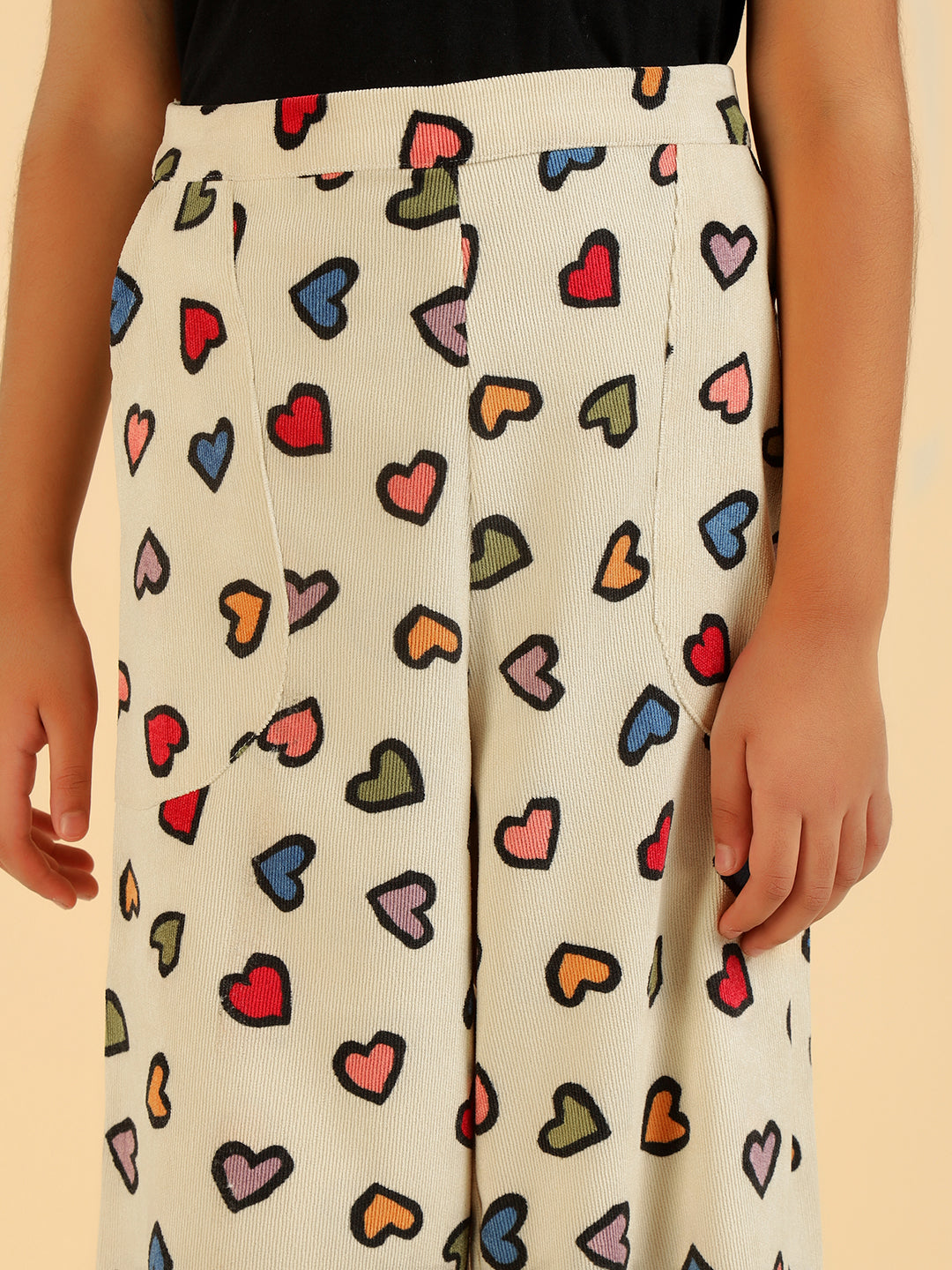 Heart Print MultiColor Patch Pocket Pant For Girl