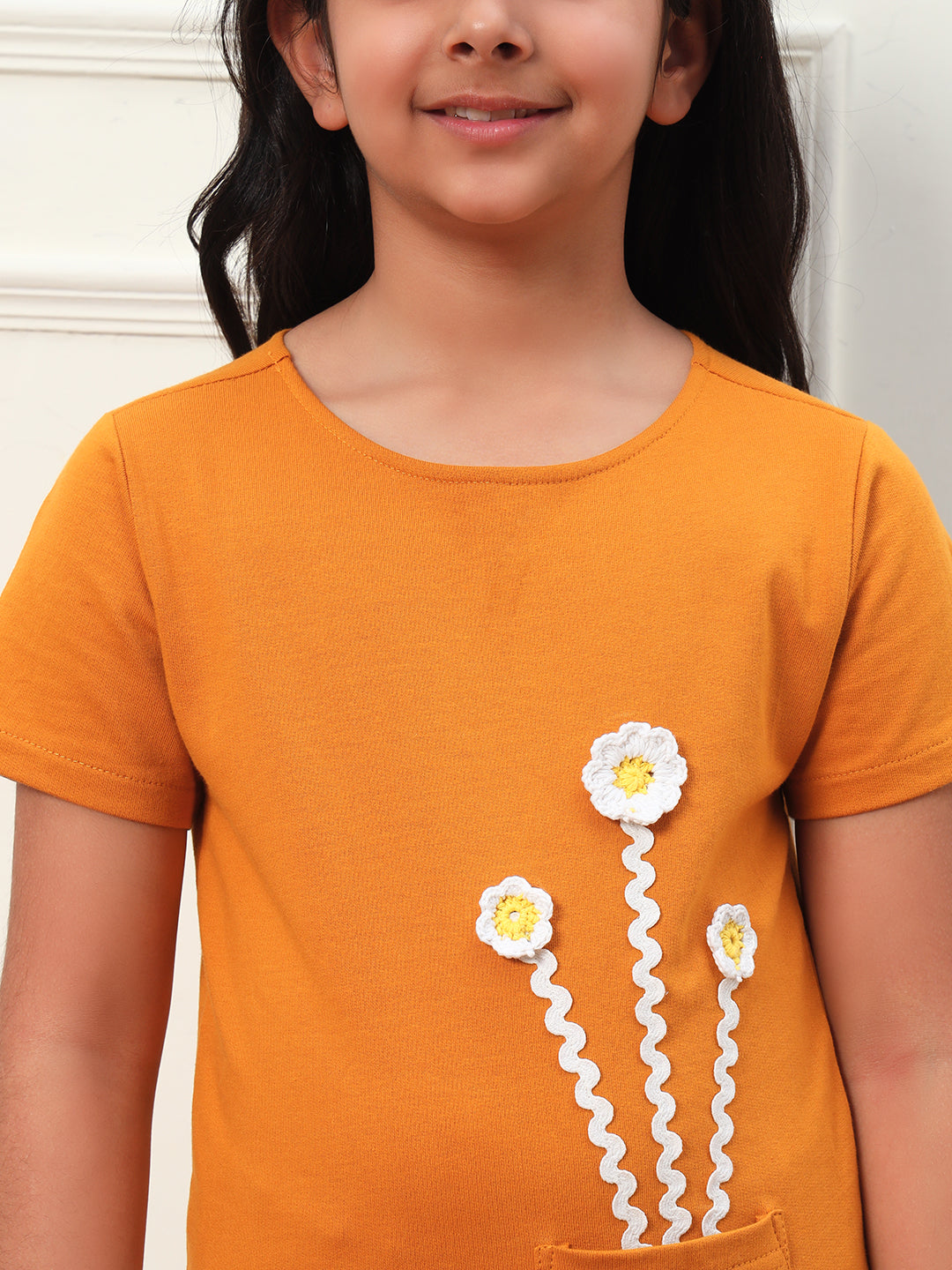 Flower Patch Solid T-Shirt For Girls