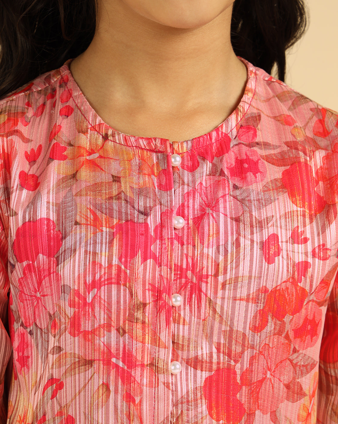 Magenta Floral Indo Western Girls Co-Ord Set