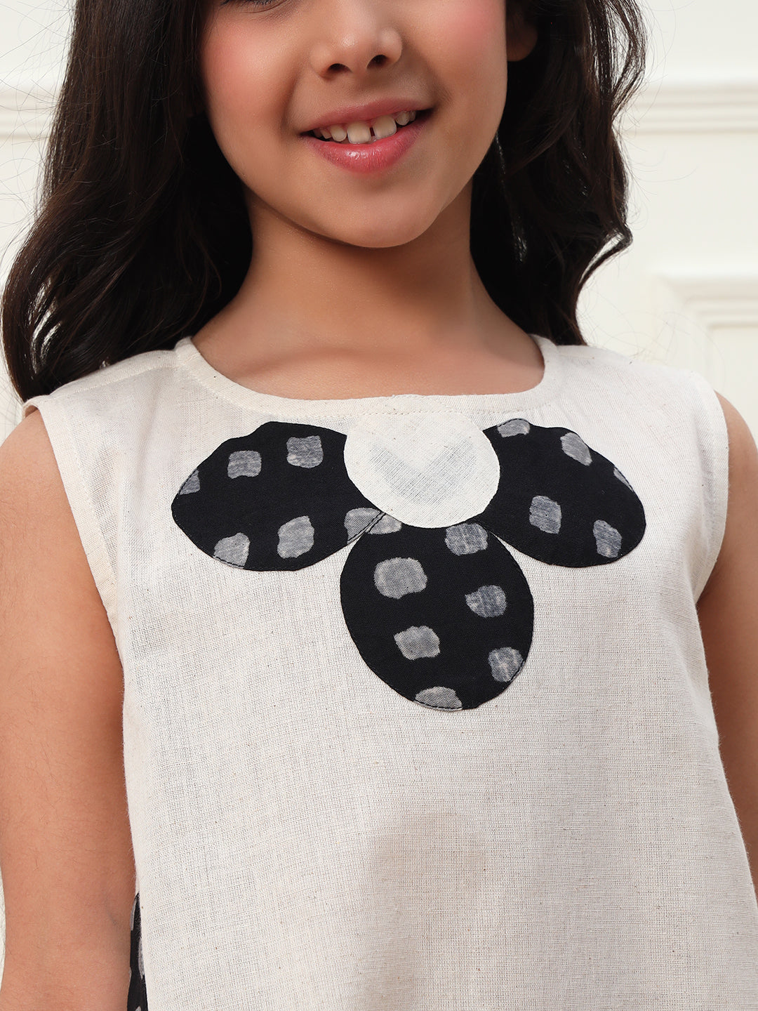 A-Line Dress with Polka Flower Motif