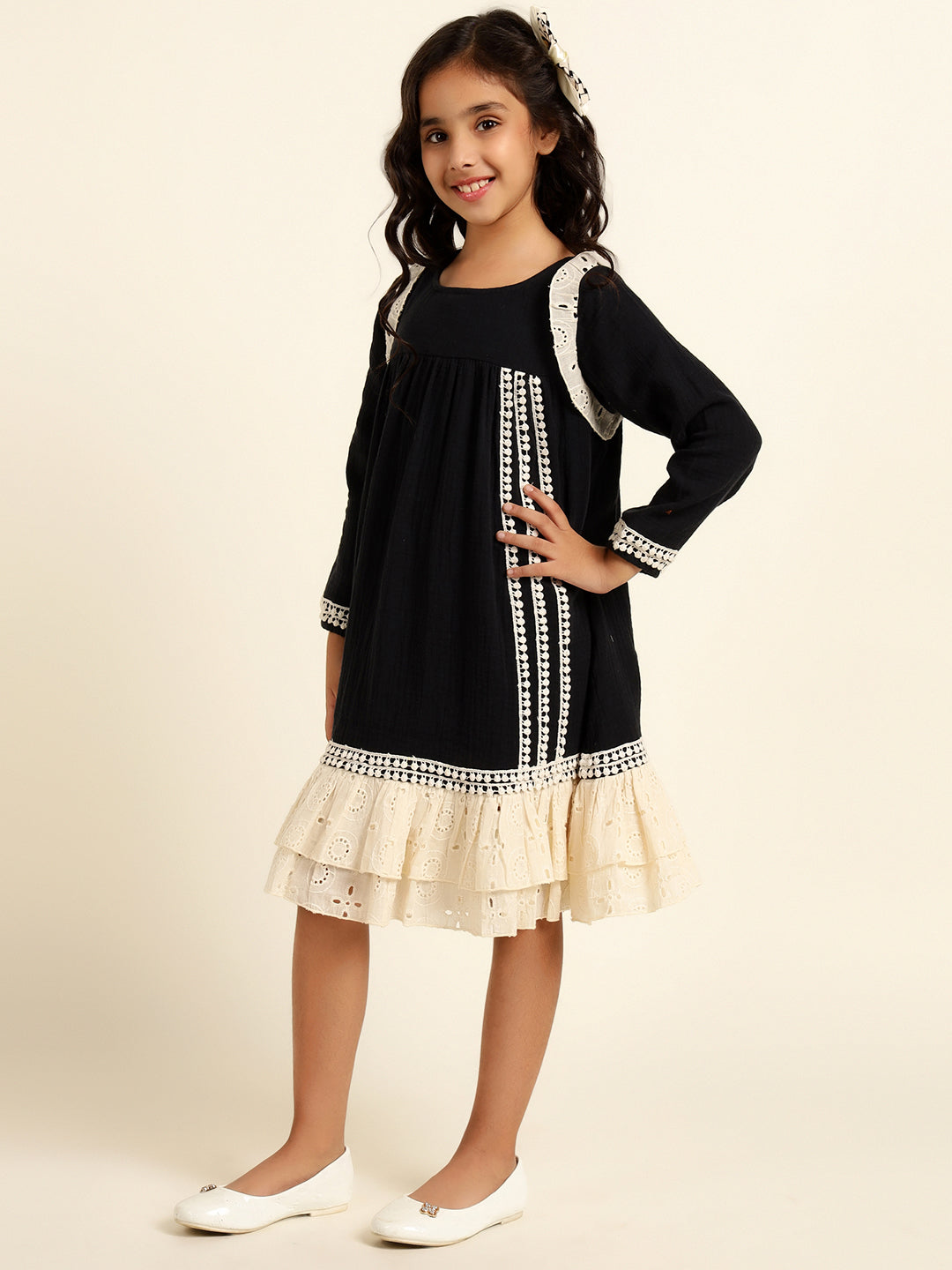 Pure Cotton With Schiffli Tiered Dress