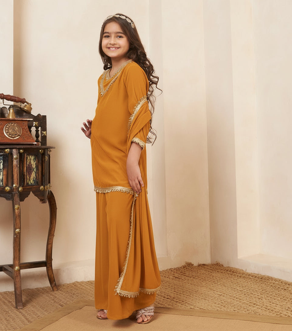Georgette Mustard 3 Piece Co-Ord Set