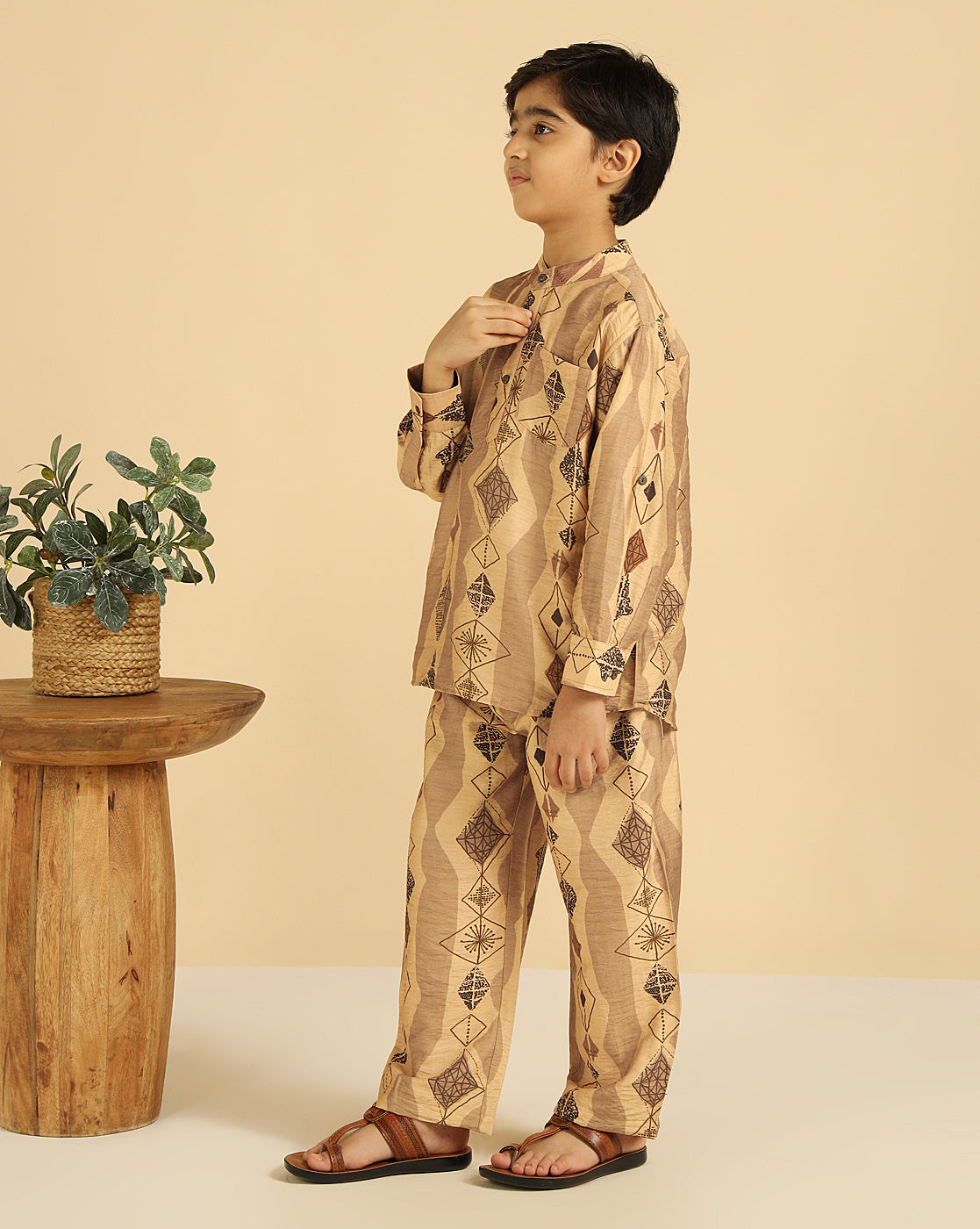 Geometric Printed Kurta With Pant Boys Co-Ord Set