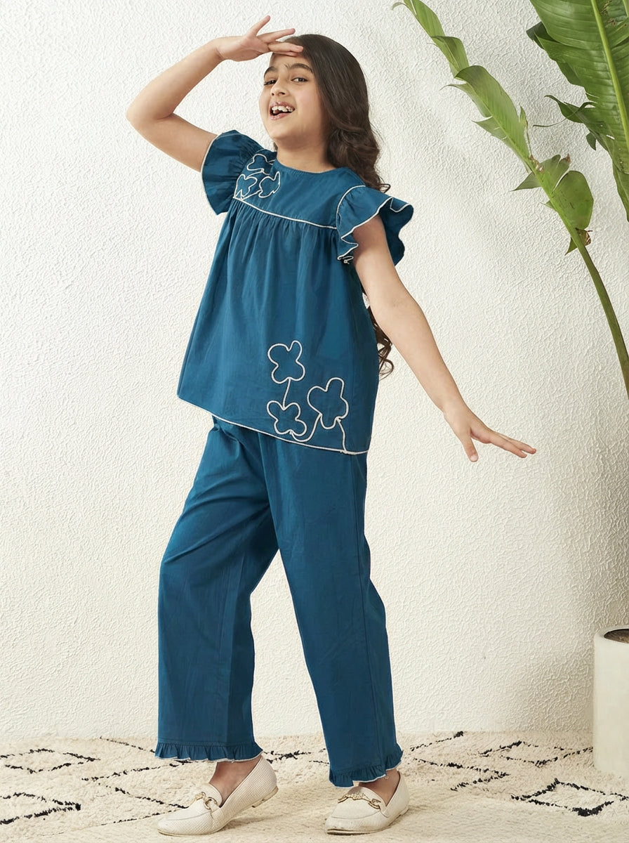Embroidered Top With Pant Set